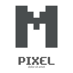 Obraz premium Logotipo letra M mayúscula en pixels en color gris