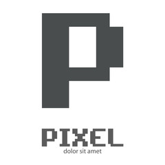 Logotipo letra P mayúscula en pixels en color gris
