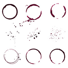 Grunge decorative ring wine stain vector set