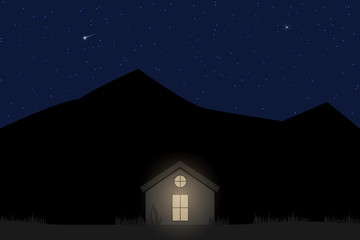 House light in mountain at night.