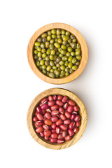 Red adzuki beans and green mungo beans.