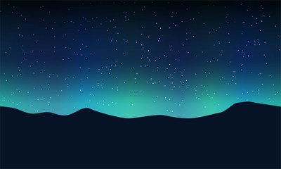 Aurora light and star on sky in mountain.