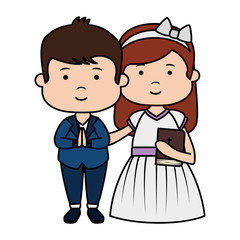 little kids with holy bible first communion character