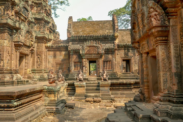 Fototapeta na wymiar Courtyard in exterior of Banteay Srei, Siem Reap, Cambodia