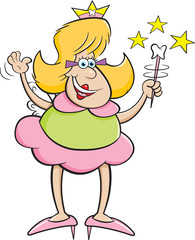 Cartoon illustration of a tooth fairy waving a magic wand.
