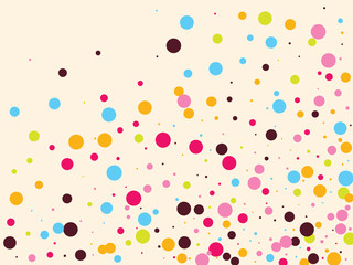 Festive background with multicolored confetti. Yellow, pink, blue circles but against a white background. Flying confetti.