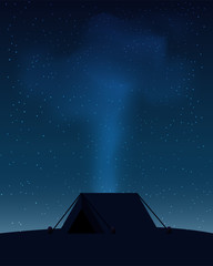Tent in aurora light and star on sky in mountain.