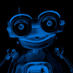 old blue robot in a black background x ray view