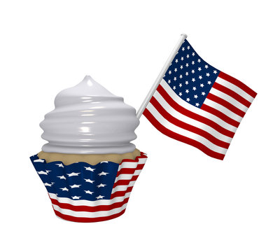 Cupcake mit USA-Design und Flagge.