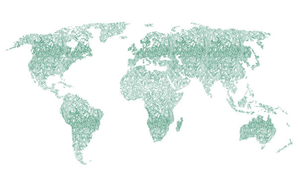 Best doodle world map for your design. Hand drawn freehand editable sketch. Planet Earth simple graphic style. Vector line illustration