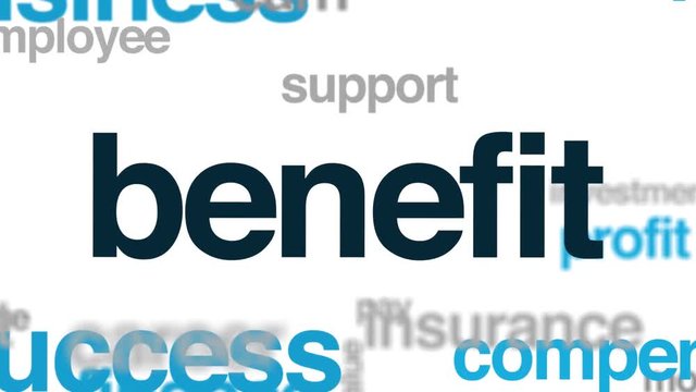 Benefit animated word cloud. Kinetic typography.
