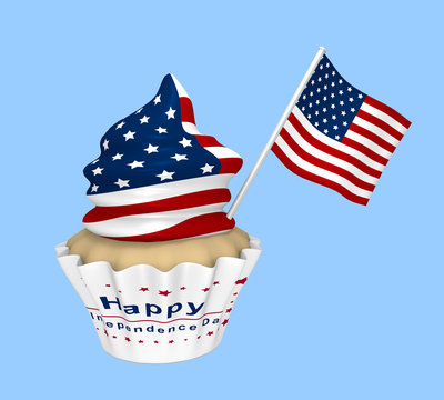 Cupcake mit USA-Design und dem Text Frohen Unabhängigkeitstag.