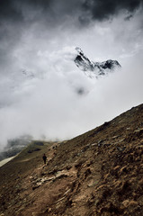 beautiful view of Ama Dablam from trek to Everset in Nepal. Himalayas. 