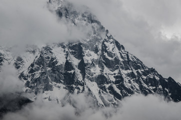 beautiful view of Ama Dablam from trek to Everset in Nepal. Himalayas. 