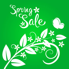 Spring sale with flower leaf and butterfly Vector Illustration