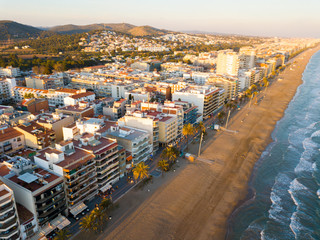 Aerial view of coast at Calafell cityscape with a modern apartment buildings