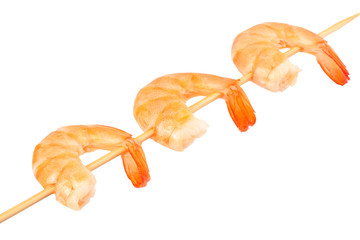 shrimps skewers isolated on a white background. top view