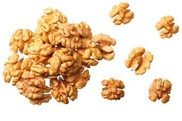 walnuts isolated on white background top view