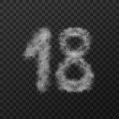 Fototapeta premium Vector design of smoke textured number, eighteen, isolated on transparent background