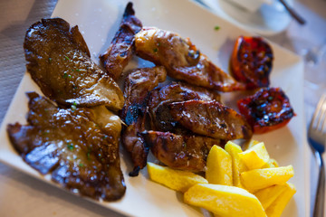 Plate of tasty roasted mutton