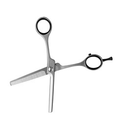 New thinning scissors on white background. Professional hairdresser tool