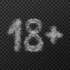 vector design of smoke textured number means eighteen plus, isolated on transparent background
