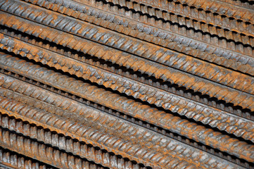 Old rebar. Laid reinforcement. Preparation for pouring concrete. Close-up. 