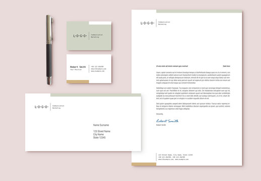 Stationery Set with Green and Beige Accents