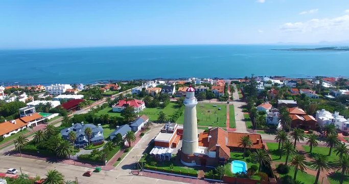 Aerial view from the lighthouse in Punta del Este with the skyline in the background in the sunshine. Maldonado, Uruguay.