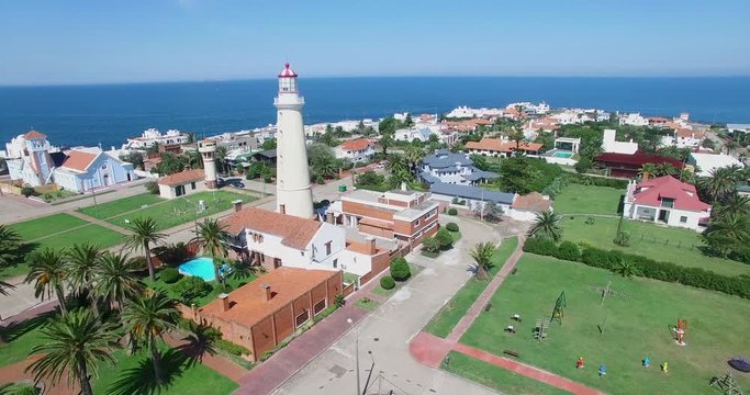 Aerial view from the lighthouse in Punta del Este with the skyline in the background in the sunshine. Maldonado, Uruguay.