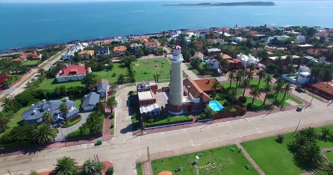 Aerial view from the lighthouse in
Punta del Este with the skyline in the background in the sunshine. Maldonado, Uruguay.