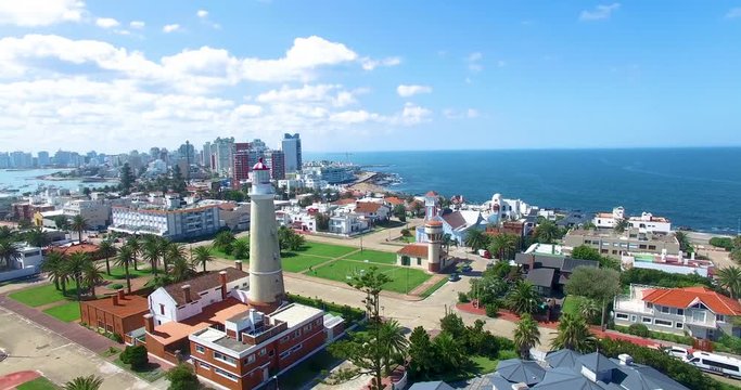 Aerial view from the lighthouse in
Punta del Este with the skyline in the background in the sunshine. Maldonado, Uruguay.