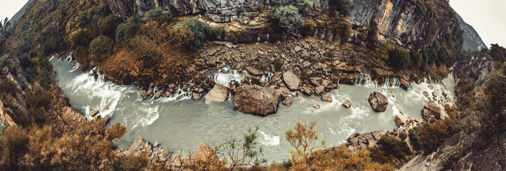 River landscape from Koprulu Canyon in Manavgat, Antalya, Turkey. Panoramic aerial view.