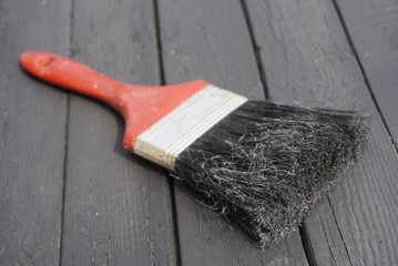 an old brush on the table close up