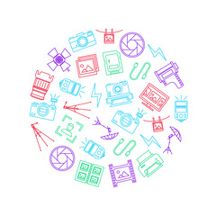 Photography Signs Thin Line Round Design Template Ad. Vector