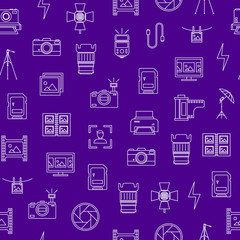 Photography Signs Thin Line Seamless Pattern Background . Vector