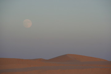 Vollmond am Abendhimmel in der Sahara mit Sanddünen