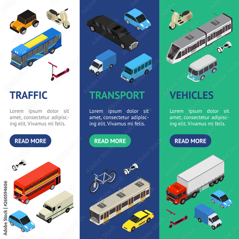 Canvas Prints Transport Car 3d Banner Vecrtical Set Isometric View. Vector