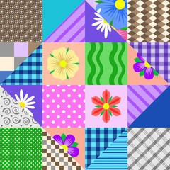 Original double patchwork with flowers. Vector design.