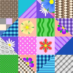 Obraz premium Original double patchwork with flowers. Vector design.