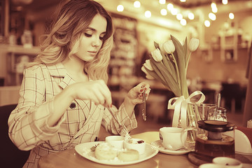 spring flowers bouquet / beautiful girl with spring flowers of white tulips, happiness, wedding, holiday