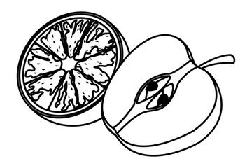 orange and apple black and white