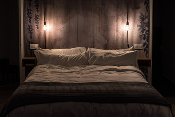 Modern bedroom interior design by night