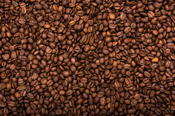 Roasted aroma coffee beans, witch can be used as a background. Top view