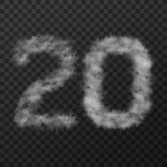 vector design of smoke textured number, twenty, isolated on transparent background