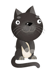 cartoon scene with cat on white background - illustration for children