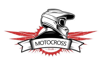 Extreme sport logo design. Motocross Downhill Mountain Biking logo template. Side view of man with integral helmet.