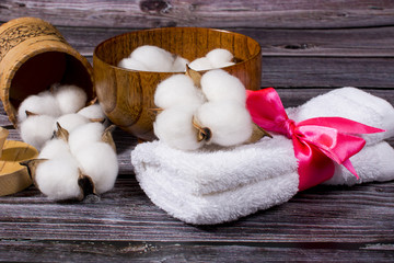 Spa treatments and cotton. Natural ingredients for treatments.