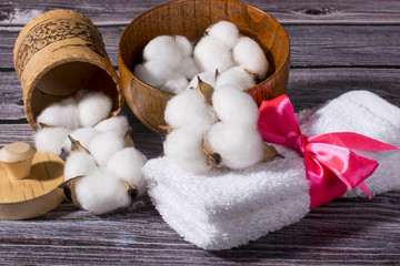 Spa treatments and cotton. Natural ingredients for treatments.