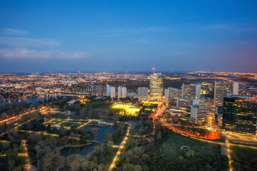 panoramic view of night european city. Vienna, Austria